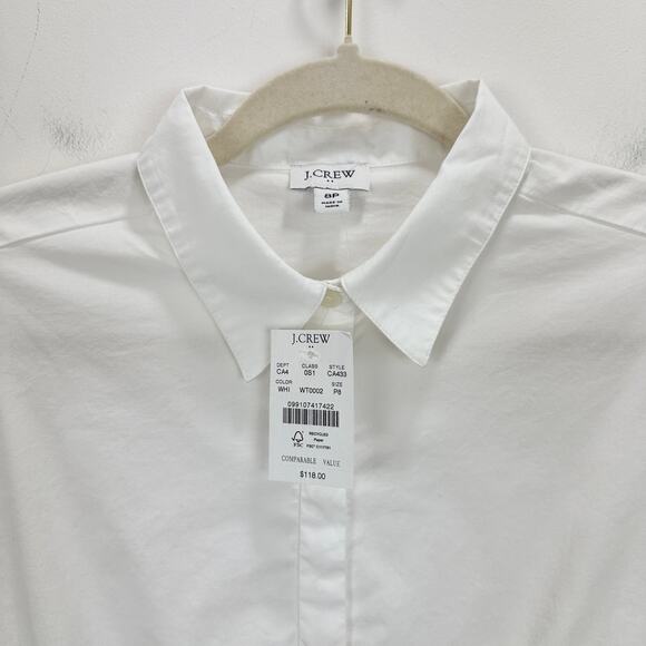 J.Crew Petite Collared Short Sleeve Tie Waist Mini Dress White Classic 8P NWT - Picture 4 of 12